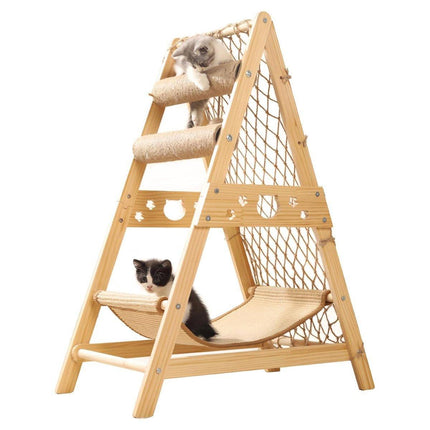 Cat Climbing Frame Wooden Cat Rack Multi Cat Play and Sleep Net for Indoor Use