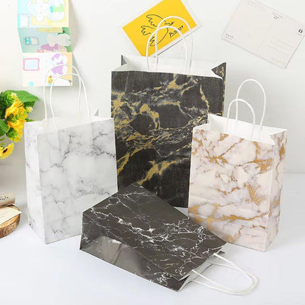 25PCS Marble Series Shopping Paper Bag Luxury Handbag Party Favor Gift Bags Set