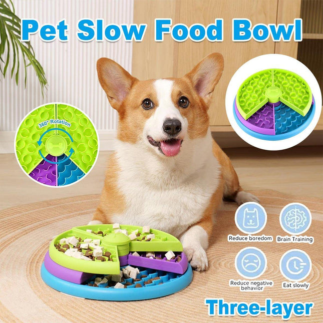 Triple Slow Feeding Bowl Pet Feeder for Cats and Dogs Healthy Eating Bowl