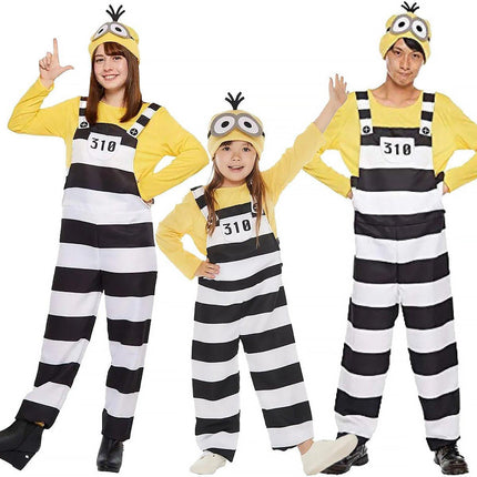 M/L Minions Halloween Costume Yellow Striped Prisoner Cartoon Character Clothes