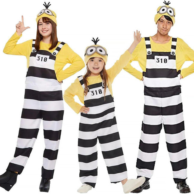 M/L Minions Halloween Costume Yellow Striped Prisoner Cartoon Character Clothes