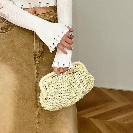 Woven Women Clutch Purse Dumpling Straw Tote Bag Shoulder Straw Crossbody Bag
