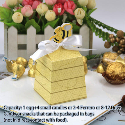 50PCS Bee Party Candy Box Chocolate Box with Ribbon Yellow Gift Boxes