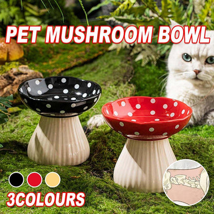 Pet Elevated Mushroom Bowl Ceramic Cat Dog Bowl Dish Food Feeder Raised Cat Bowl