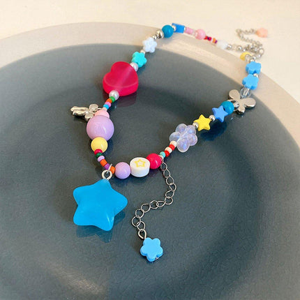 Colourful Love Pentagram Dopamine Necklace Fashion Jewellery Women Girls