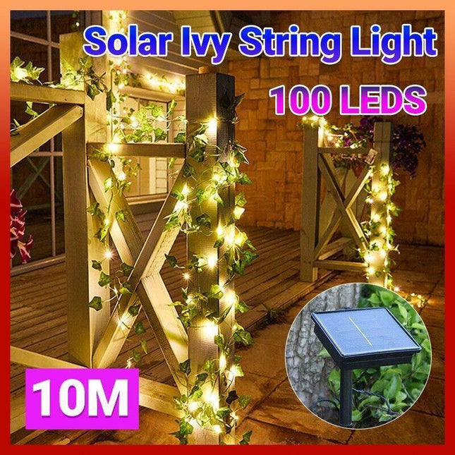 10M 100 Led Solar Powered Ivy Vine Fairy String Lights Garden Outdoor Wall Light - Aimall
