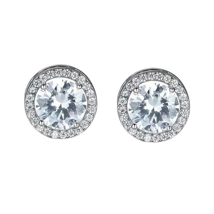 Female Round Zircon Stud Earrings Full Diamond Boucle Big Hollow Cubic Gift - Aimall