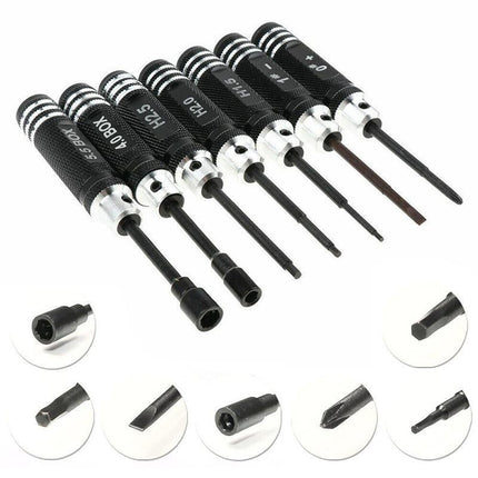 7 Pieces Screwdriver Set RC Tool Steel Kit for RC Model Car Helicopter Black - Aimall