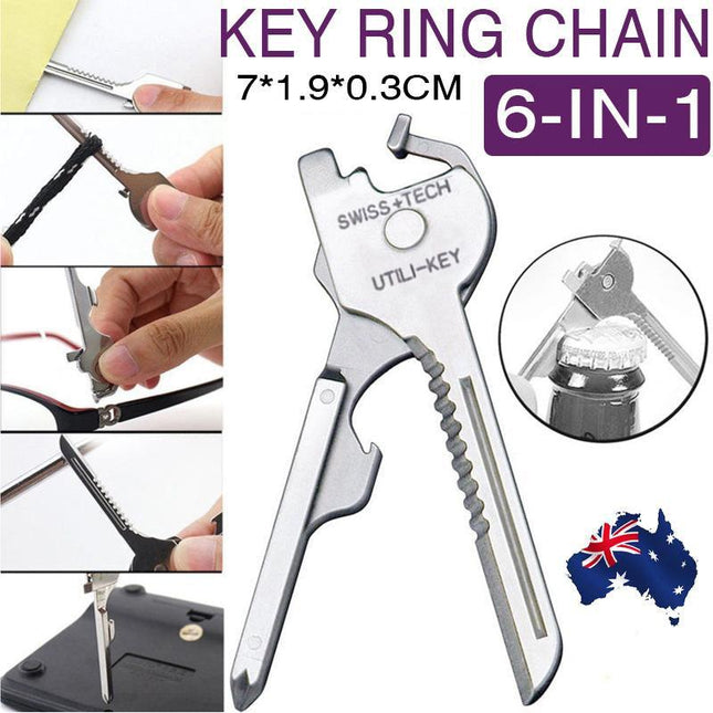 Utili-Key 6 in 1 Key Ring Chain MULTI-TOOL Pocket Knife Screwdriver Swiss Tech - Aimall