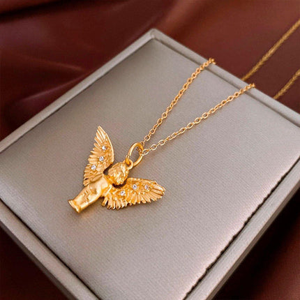 Elegant Zircon Angel Necklace Retro Fashion Clavicle Chain Luxury Jewelry