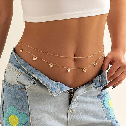 Waist Chain Tassel Butterfly Pendant Double Layer Ladies Body Chain - Aimall