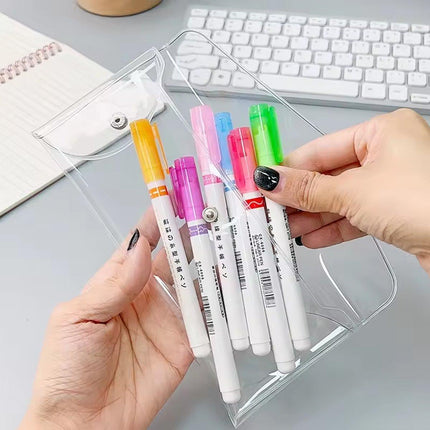 7pcs Transparent Pencil Case Storage Bag Portable Colorful Buckle Organizer Pack