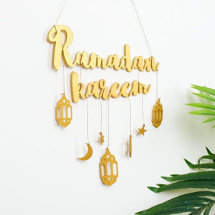 Ramadan Kareem Wooden Ornament Eid Mubarak Islam Mosque Party Hanging Decor Aimall