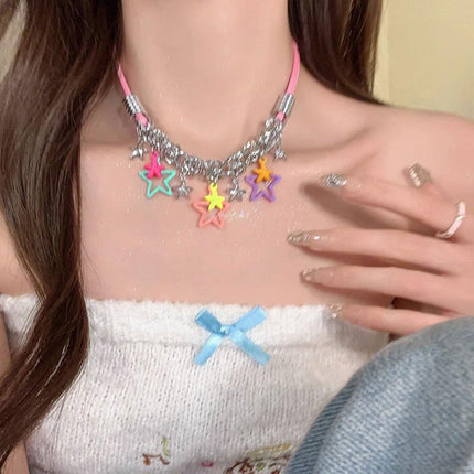 Colourful Star Pendant Necklace Fashion Jewellery Women Girls Trendy Gift