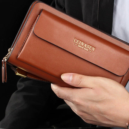 Commuter Clutch Bag for Men Long Leather Wallet Handbag Casual Travel Purse