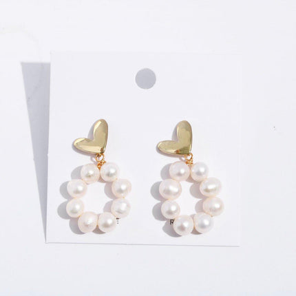 Retro Pearl Heart Earrings Simple Fashion Jewelry Romantic Accessory