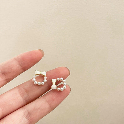 Chic Dainty Bow Earrings for Women Small Round Elegant Jewelry Fashion Gift