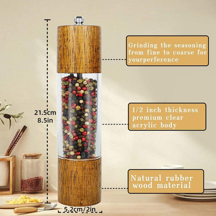Wooden Pepper Grinder Handheld Salt Mill Spice Grinder Adjustable Kitchen Tool