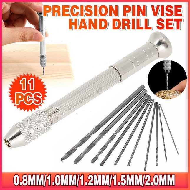 Precision Pin Vise Hand Drill Set Of 10 Pieces Rotary Tools For Models Hobby DIY - Aimall