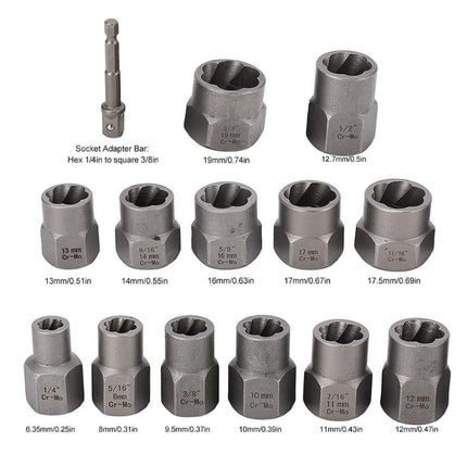 15pcs Impact Damaged Bolt Nut Screw Remover Tool Kit Socket Threading Extractor