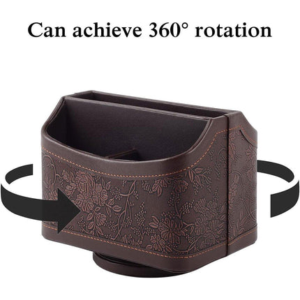 Leather Remote Control Holder 360 Degree Spinning Desk TV Remote Table Organizer