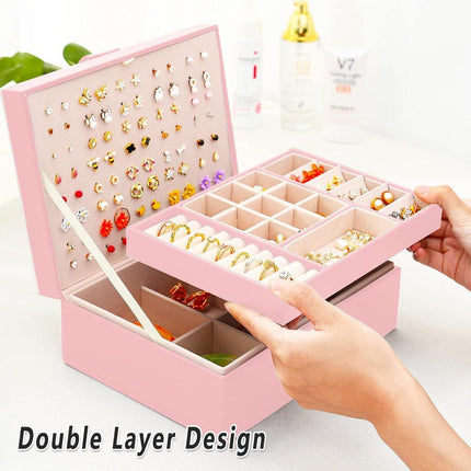 Large Pink Jewellery Box Double Layer Storage Case Organiser for Accessories
