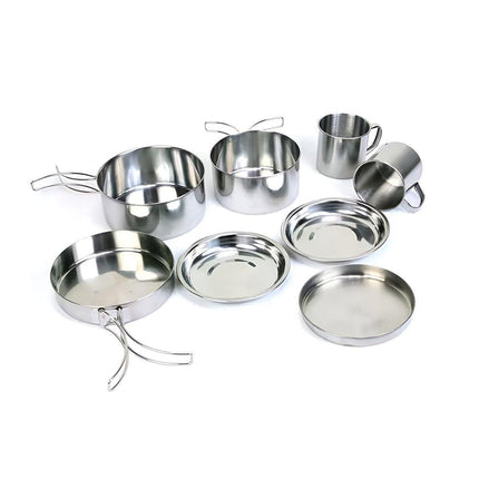 8PCS Camping Cookware Stainless Steel Outdoor Picnic Pot Cook Pan Set Hiking BBQ - Aimall