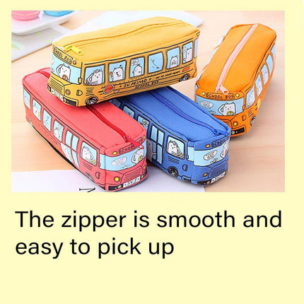 4PCS Large Capacity Cartoon Bus Pencil Case Stationery Storage Bag for School or Gifts
