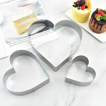 3X Stainless Steel Cake Mold 10/15/20cm Heart Baking Cake Ring For Mousse Party