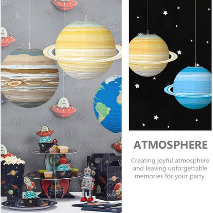 8PCS Foldable Planet Paper Lantern DIY Handmade Round Star Theme Party Decor
