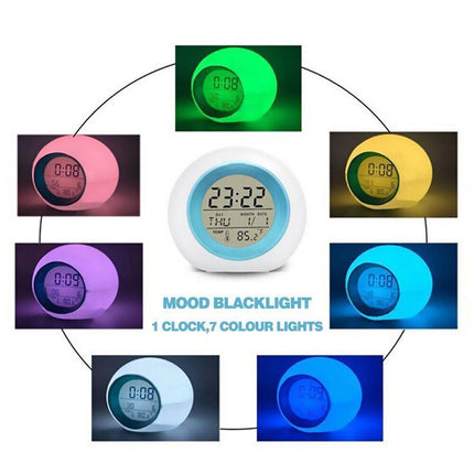7 Colours Changing Digital Clock Temperature Light Cube Desk Kids Wake Up Alarm - Aimall