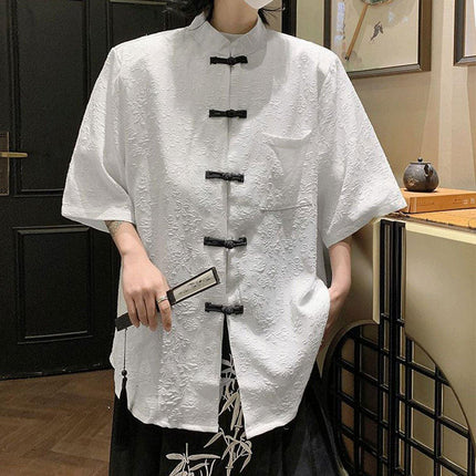 Men Chinese Style Short Sleeve Shirt Summer Loose Casual Top Tee Fashion