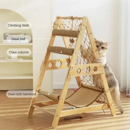 Cat Climbing Frame Wooden Cat Rack Multi Cat Play and Sleep Net for Indoor Use