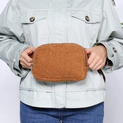 Brown Belt Bag Sherpa Crossbody Bags for Women Fanny Pack Running Workout Hiking