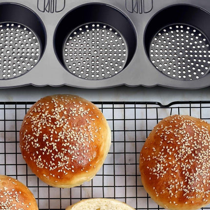 6 Cavity Silicone Hamburger Bun Pan Non Stick Burger Bread Mold Pans Baking Tool