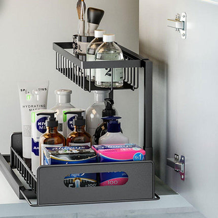 Removable Kitchen Cabinet Sink Storage Rack with Drawable Basket Organizer Shelf