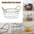 Handcrafted Iron Wire Storage Basket with Paper Rope Handles for Home Organization