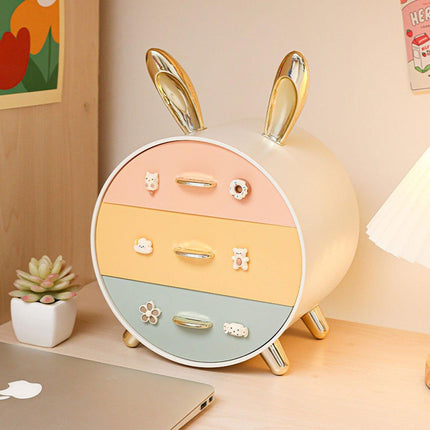 Large Multi-functional Makeup Storage Organizer Rabbit Decor Drawer Cosmetic Box