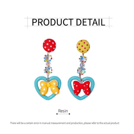 Trendy Bow Earrings Women Cute Peach Ear Clips Dotted Heart Stud Earrings