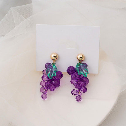 Sweet Purple Grape String Earrings Fruit Stud Earrings Cute Fashion Jewelry Gift
