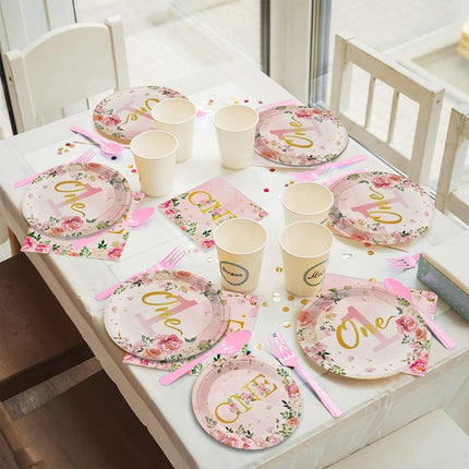 96pcs 1st Birthday Party Supplies Set Tableware Decorations for Baby Birthday