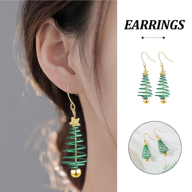 Festive Green Christmas Tree Earrings Holiday Jewelry for Women Gift Accessory