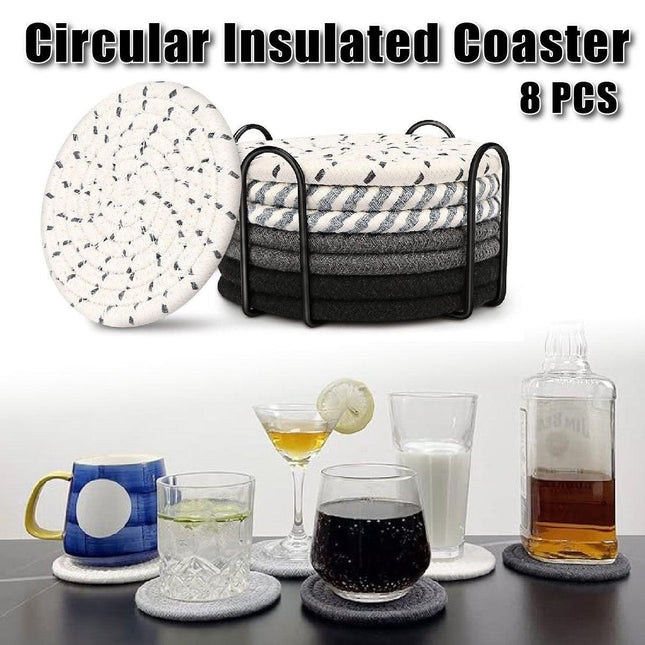 8Pcs Woven Cotton Rope Coasters with Storage Rack Insulation Placemats