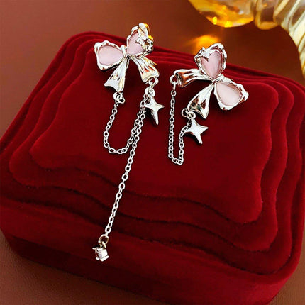 Elegant Bow Tassel Zircon Oil Drop Fashion High-end Clip-on Earrings