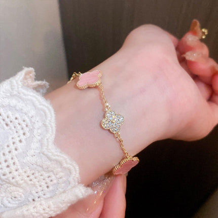 Luxury Pink Four-Leaf Clover Bracelet Elegant Fashion Jewellery Bracelet