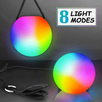 Pair of LED Poi Balls Multi Coloured Light up Ball Belly Dance Party Festival - Aimall
