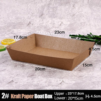 500PCS Kraft Cardboard Food Disposable Tray Brown Party Chips Takeaway Container Aimall