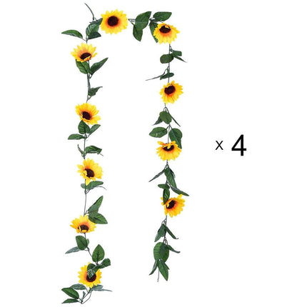 4pcs Artificial Sunflower Rattan Decorative Flower Garland Sunflower Vine Decor