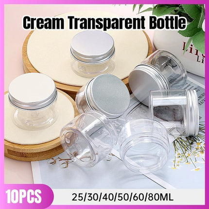 10pcs Transparent Wide Mouth Bottle Silver Lid Cream Dispenser Skincare Jars