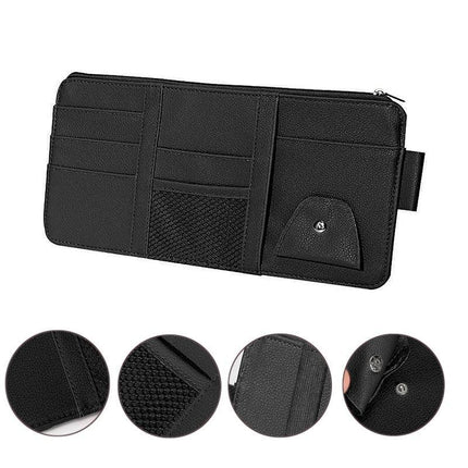 Car Sun Visor Organizer Pocket Card Storage Pouch Holder with Zipper Net Black - Aimall